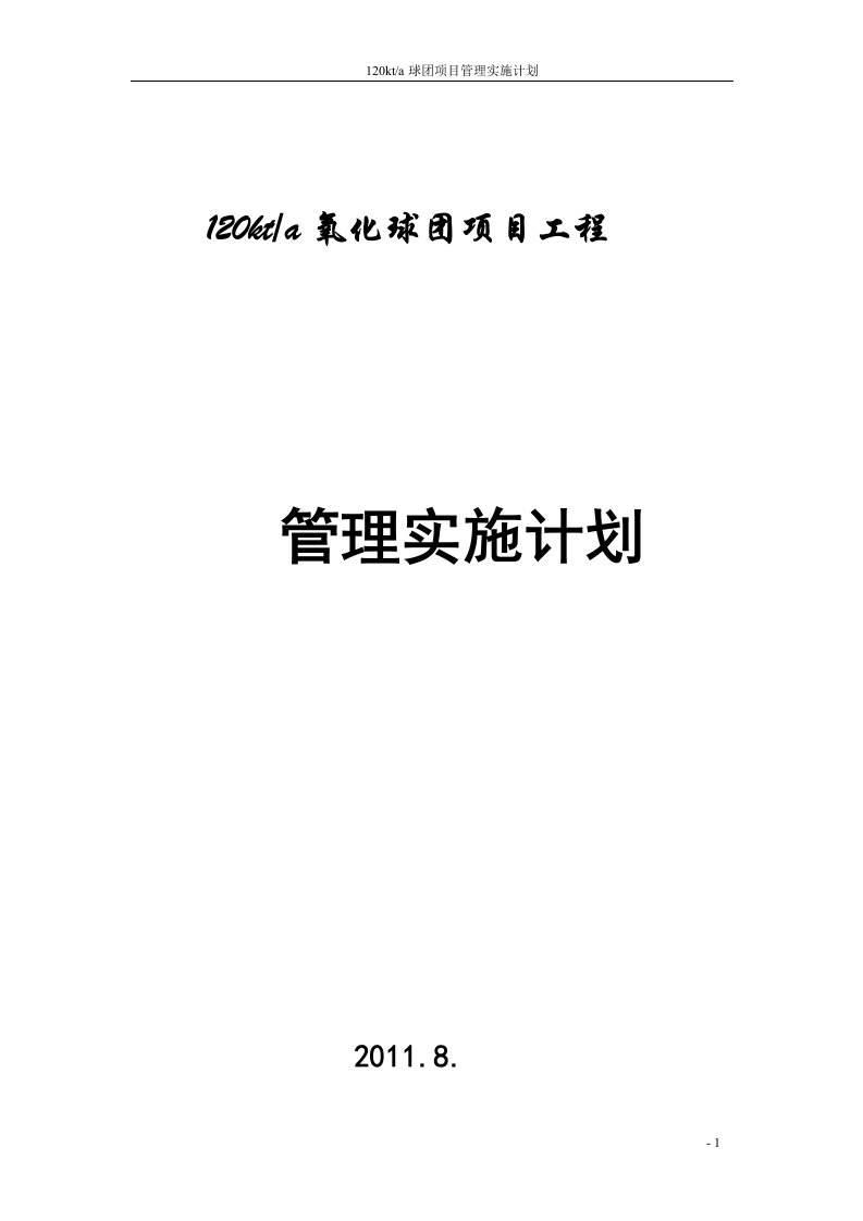 120kt球团项目工程管理实施计划