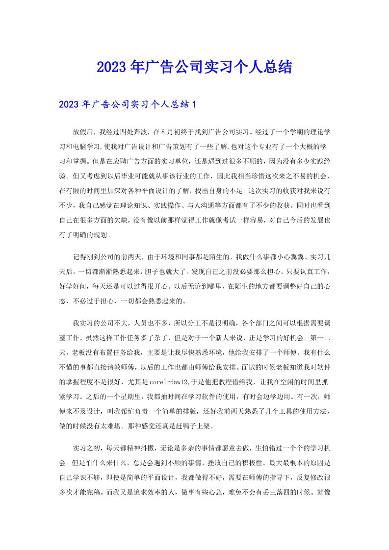 2023年广告公司实习个人总结