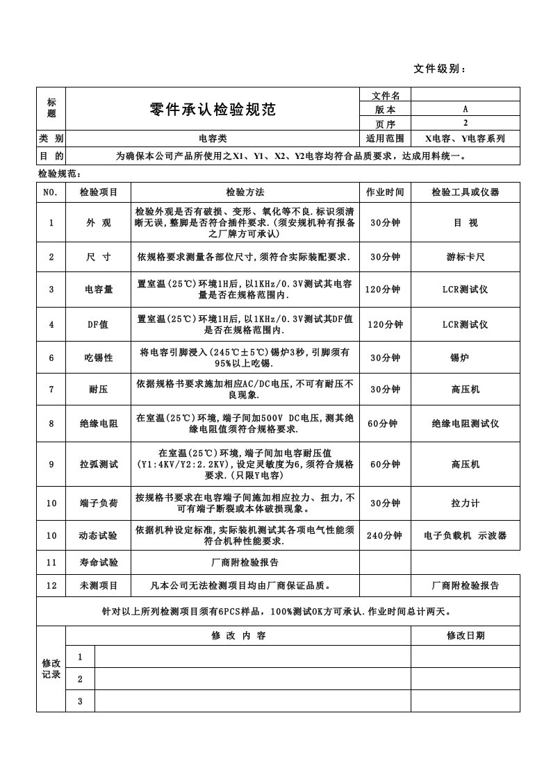 2---X电容Y电容承认检验规范