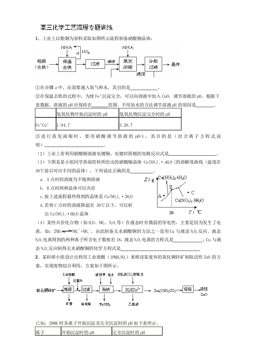 福建省晋江市毓英中学高三化学工艺流程专题训练（2）