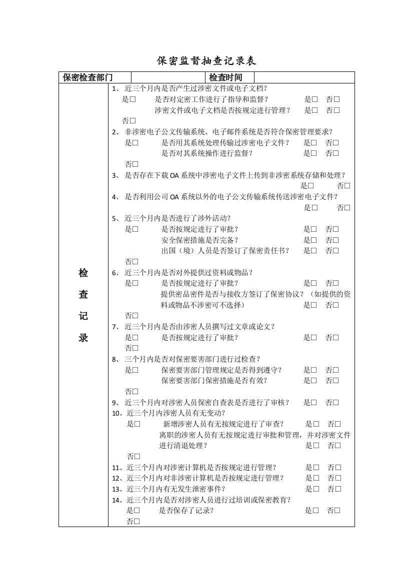 保密监督检查记录表