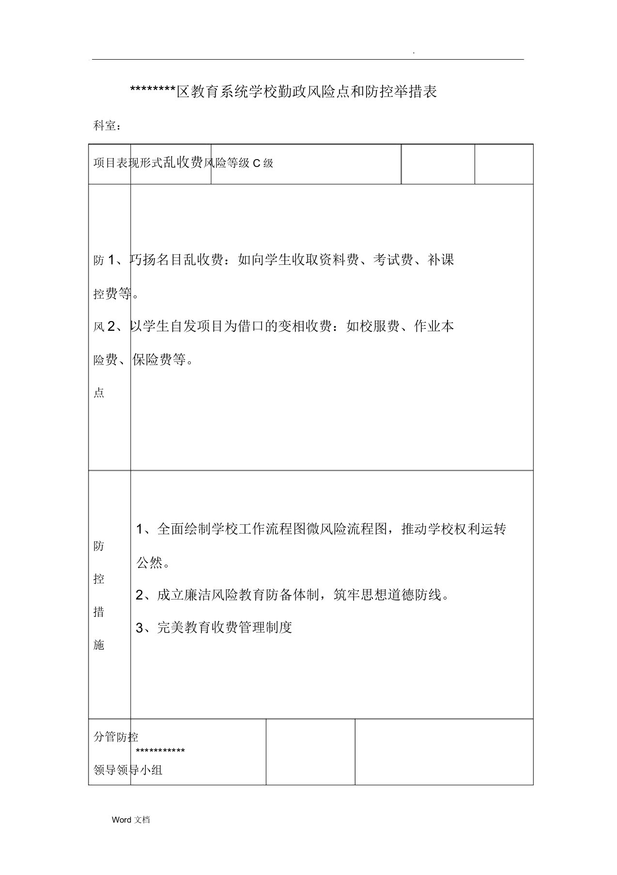 学校廉政风险点和防控措施表