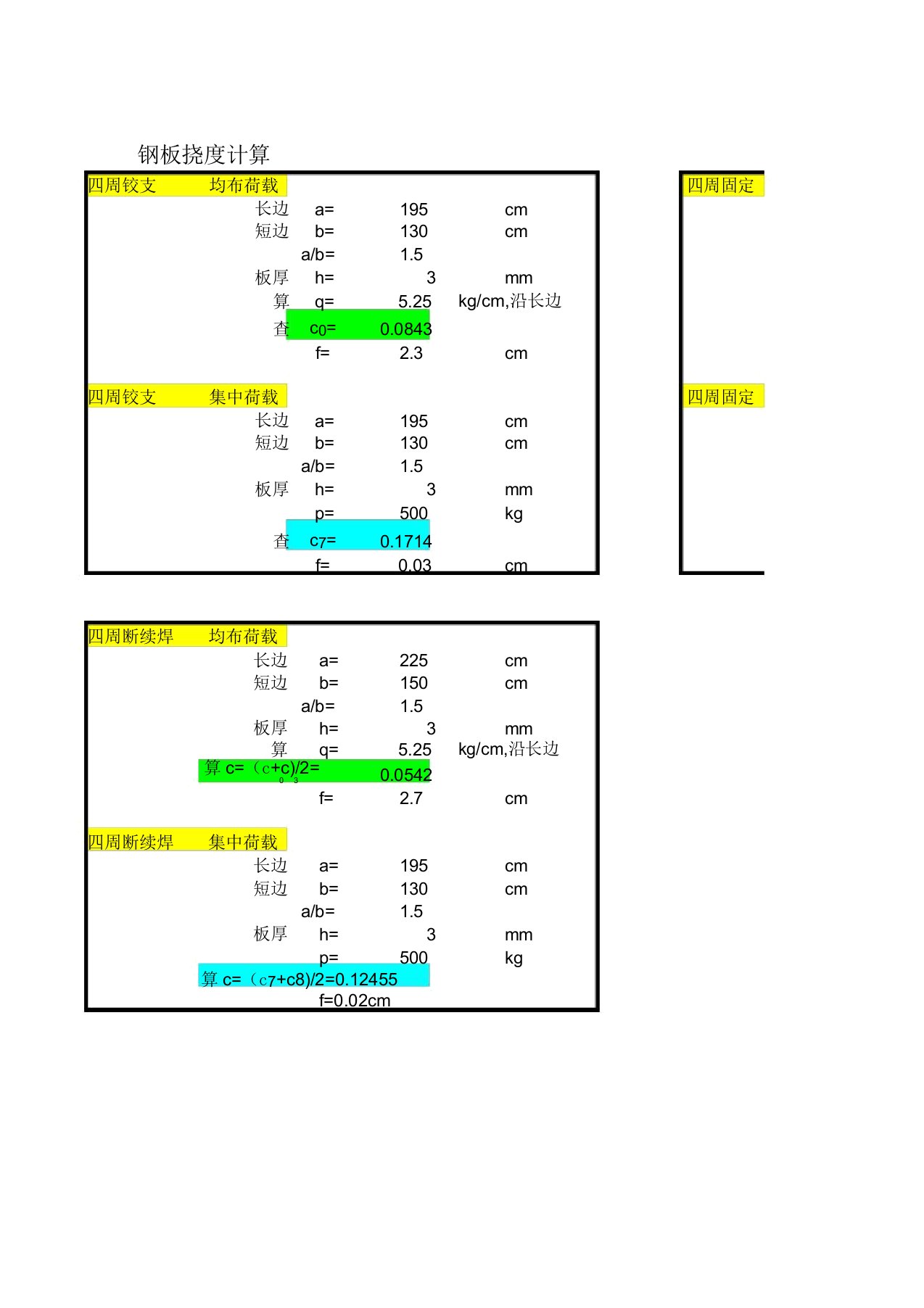 钢板挠度计算公式