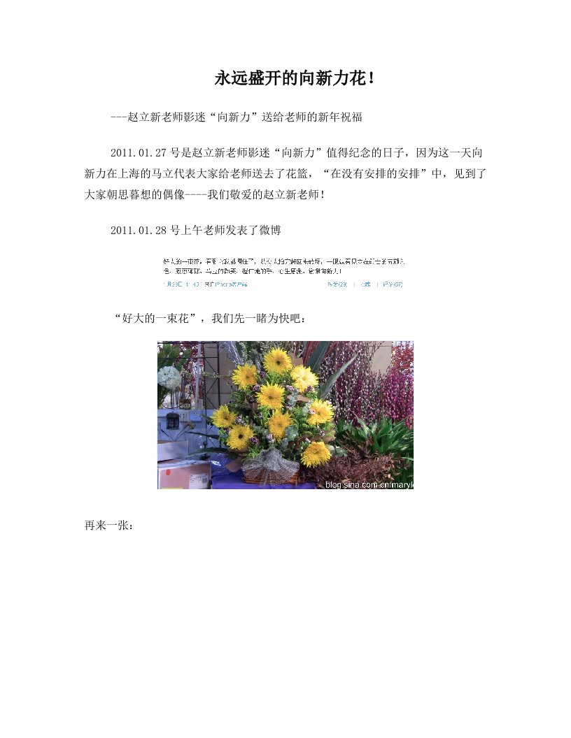 永远盛开的向新力花---赵立新老师影迷“向新力”送给老师的新(精)