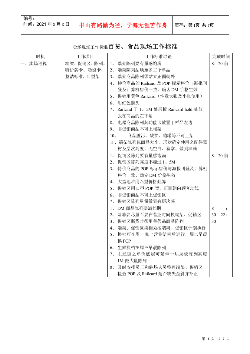 百货卖场现场工作标准(DOC7)(1)