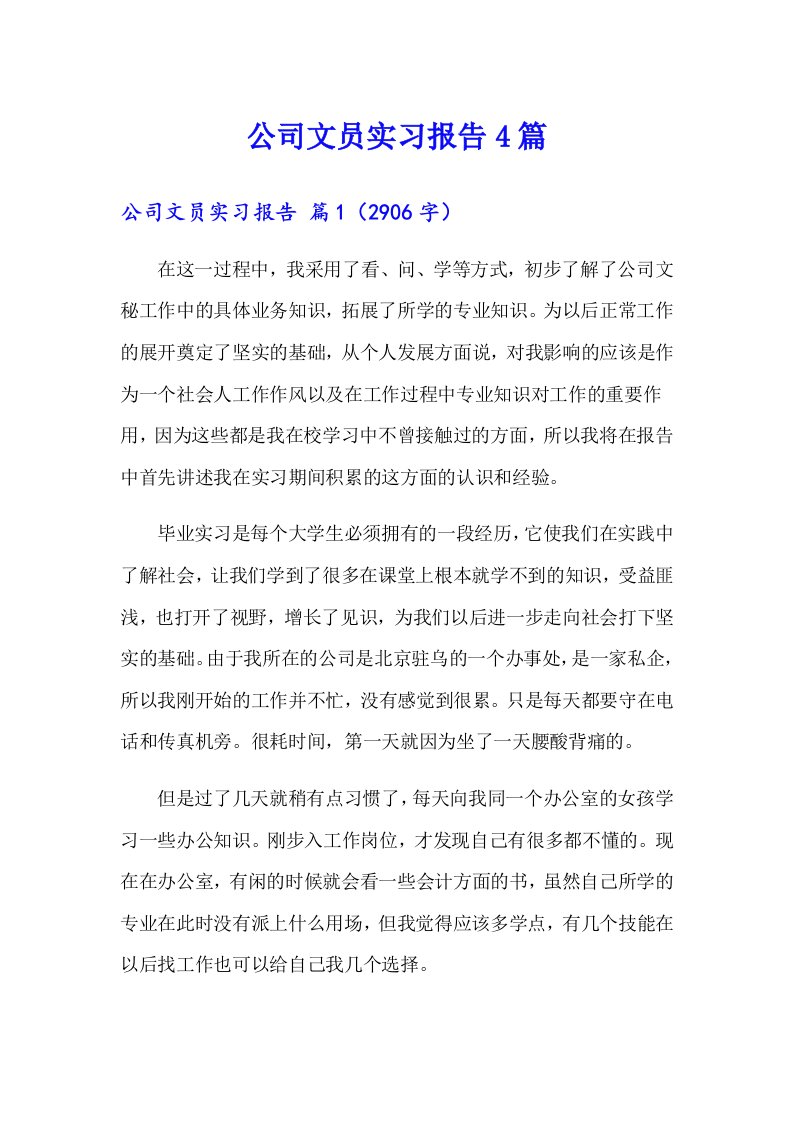 公司文员实习报告4篇