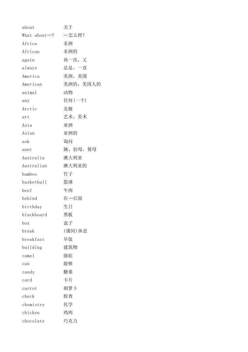 外研版新标准初一上英语单词表