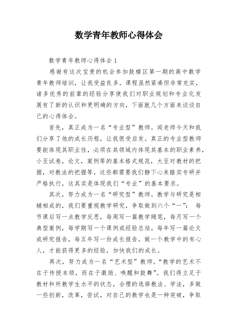 数学青年教师心得体会