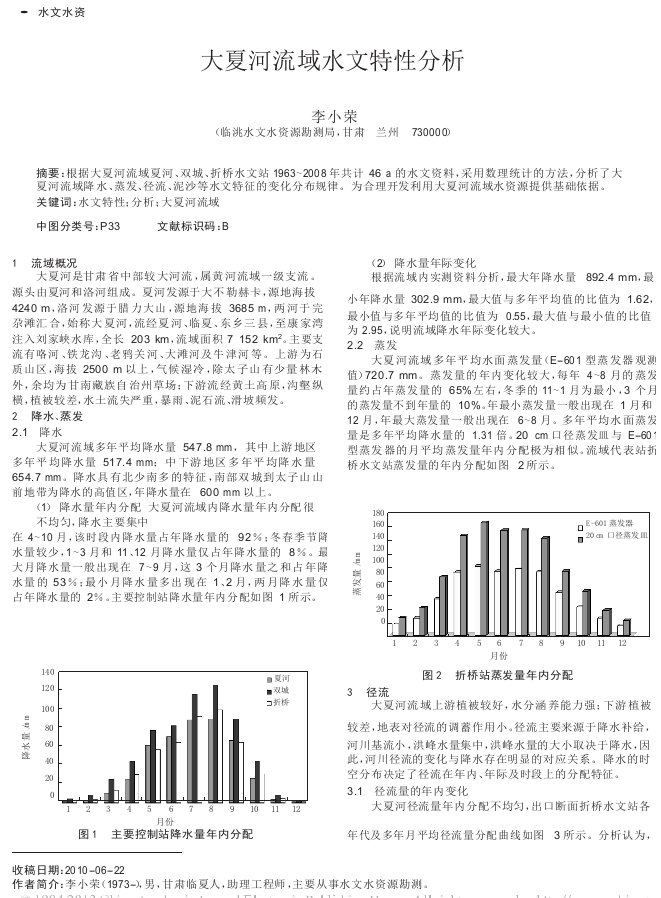 大夏河流域水文特性分析