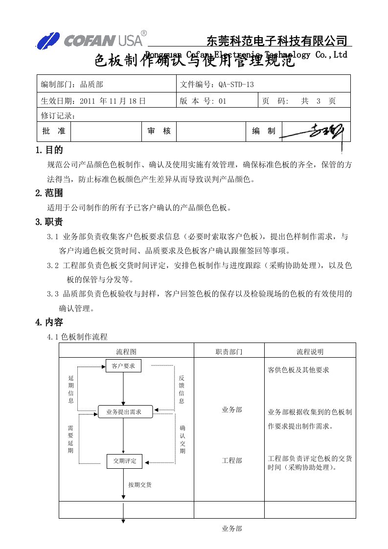 色板制作确认与使用管理规范QA-STD-13(2011-11-18)