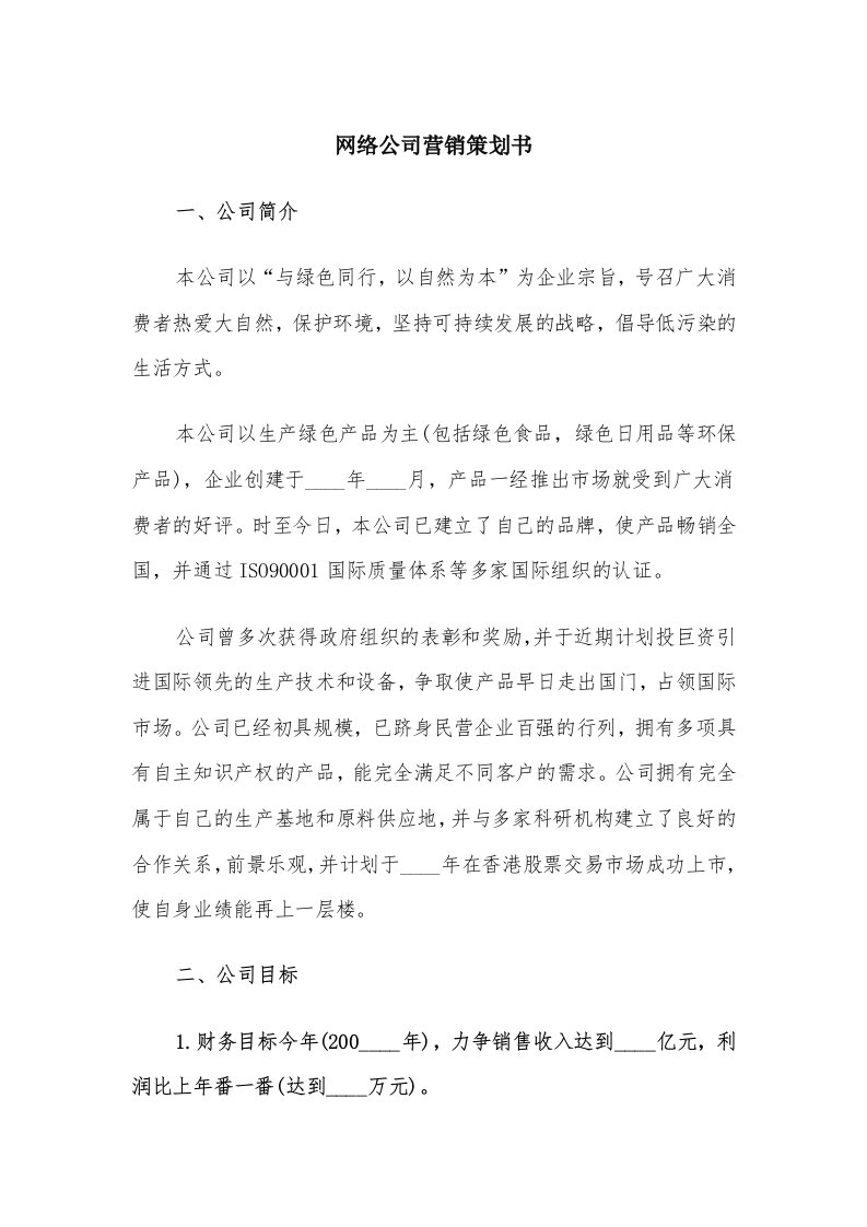 网络公司营销策划书