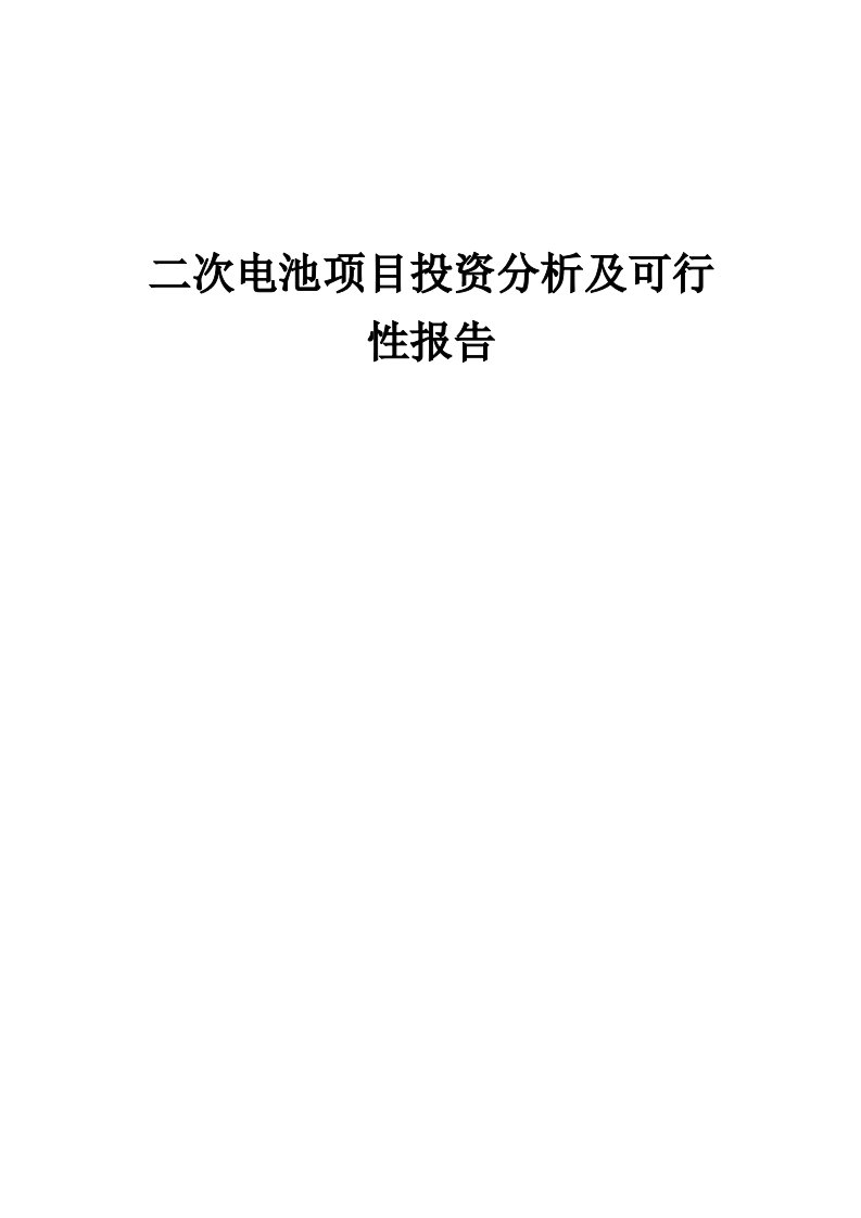 2024年二次电池项目投资分析及可行性报告