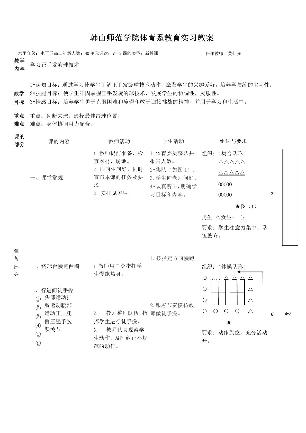 乒乓球正手发旋球教案