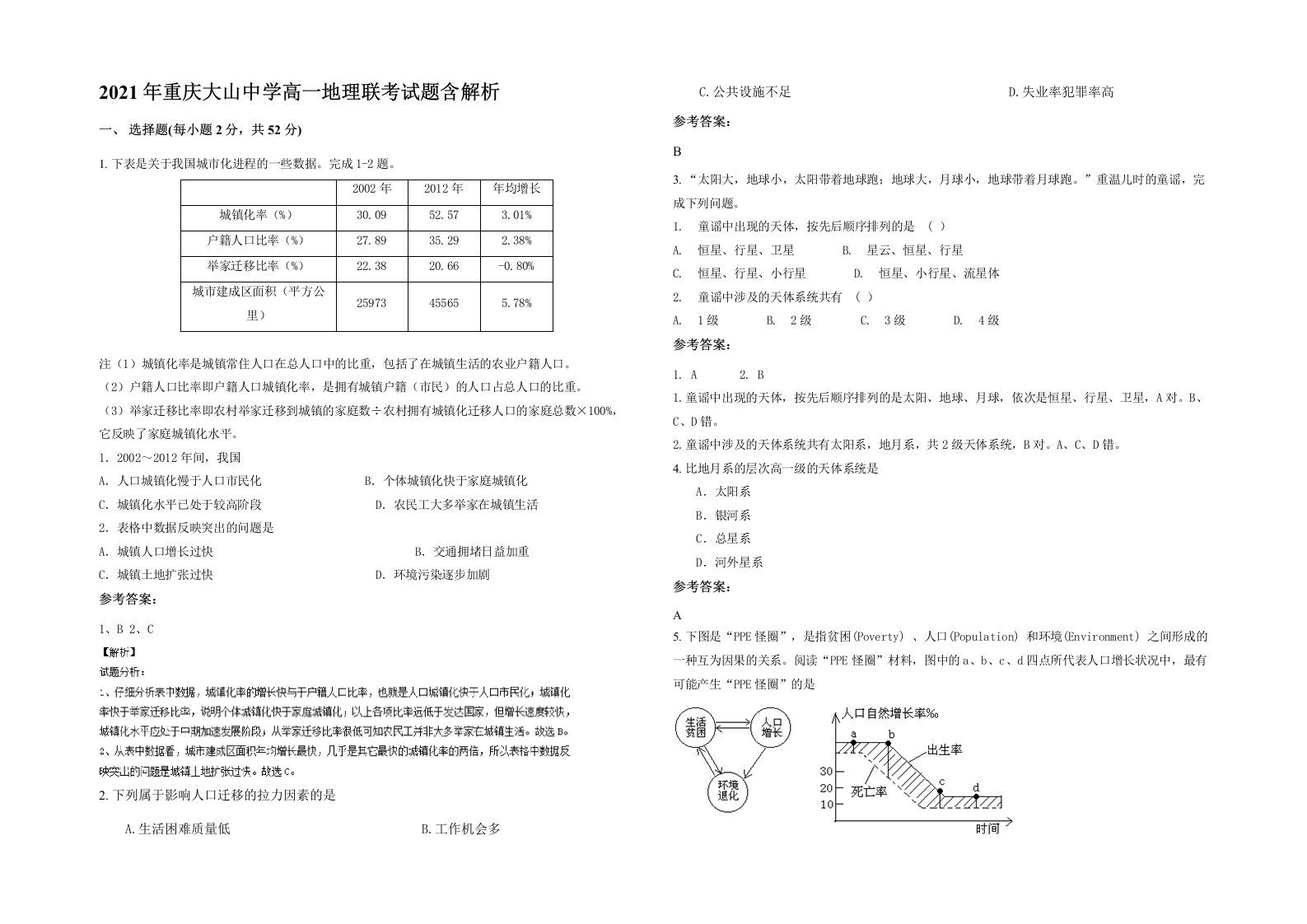 2021年重庆大山中学高一地理联考试题含解析