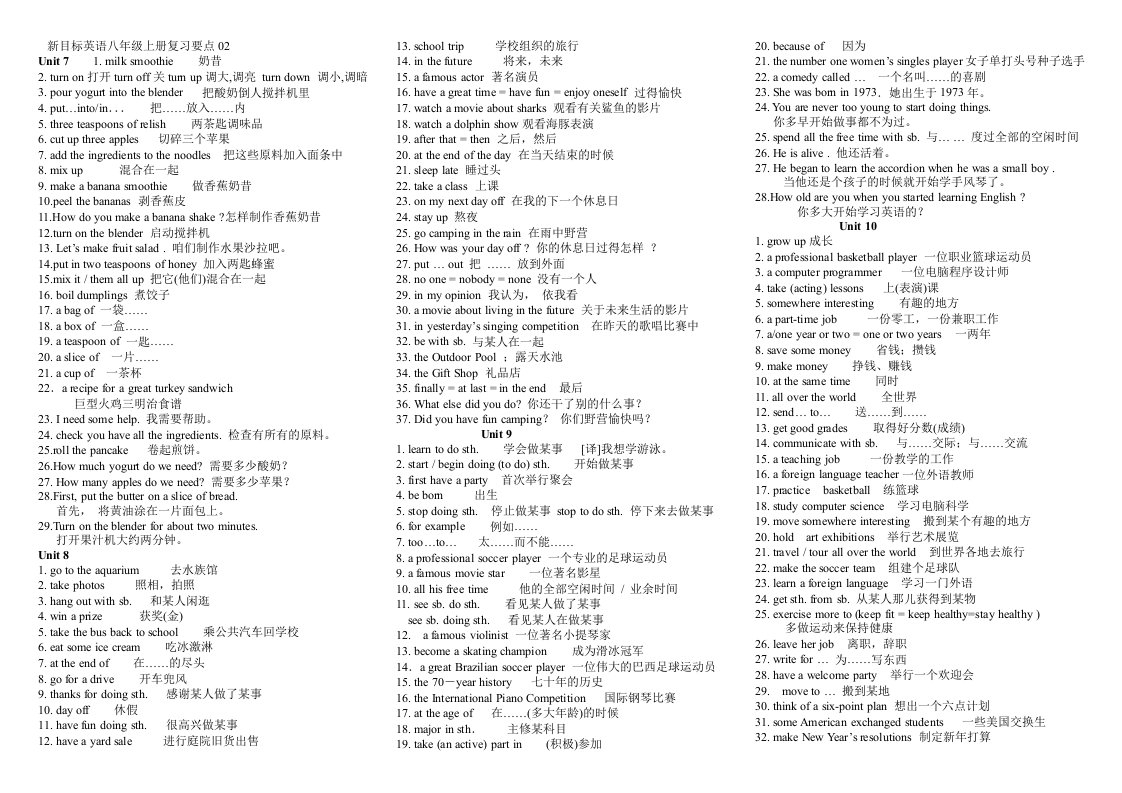 新目标英语八年级上册复习要点02