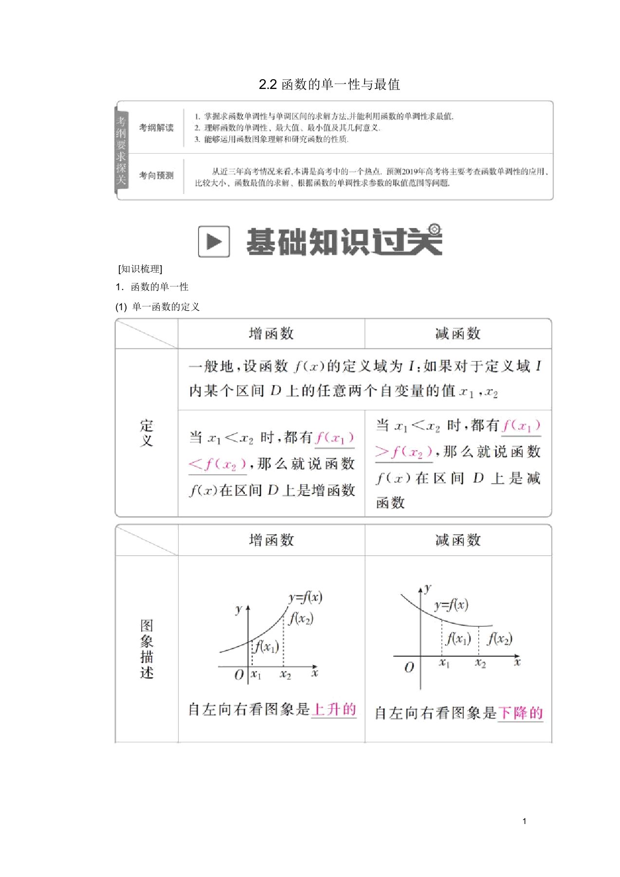 2019版高考数学一轮复习第2章函数导数其应用22函数的单调性与最值学案理