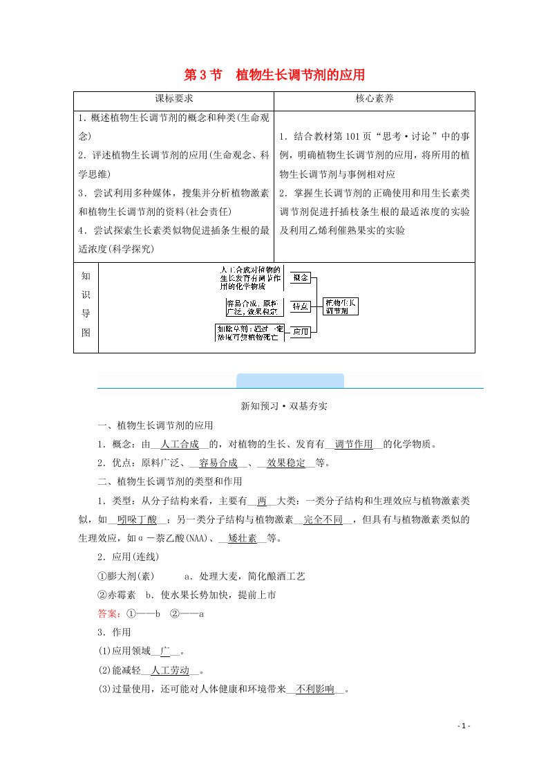 2021_2022学年新教材高中生物第5章植物生命活动的调节第3节植物生长调节剂的应用学案新人教版选择性必修120210605238