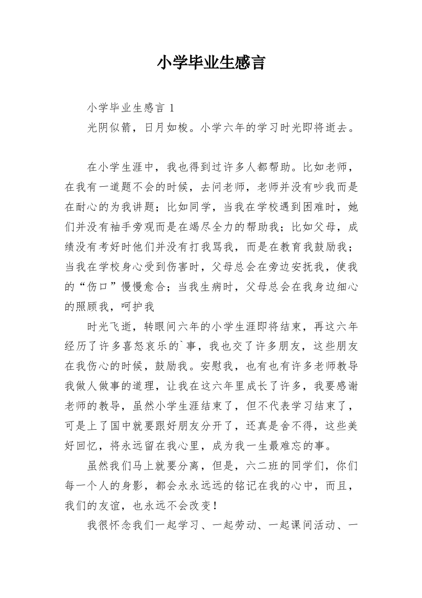 小学毕业生感言