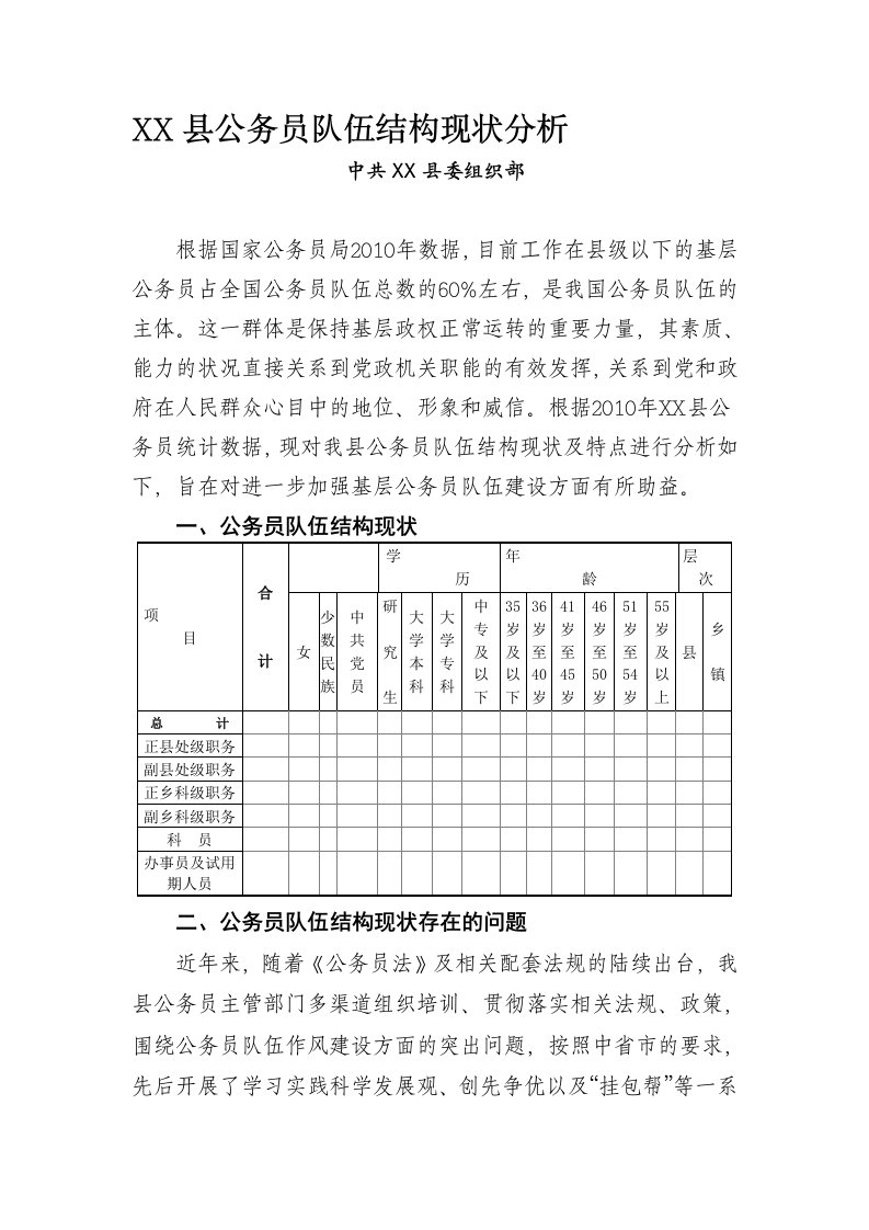 县公务员队伍结构现状分析