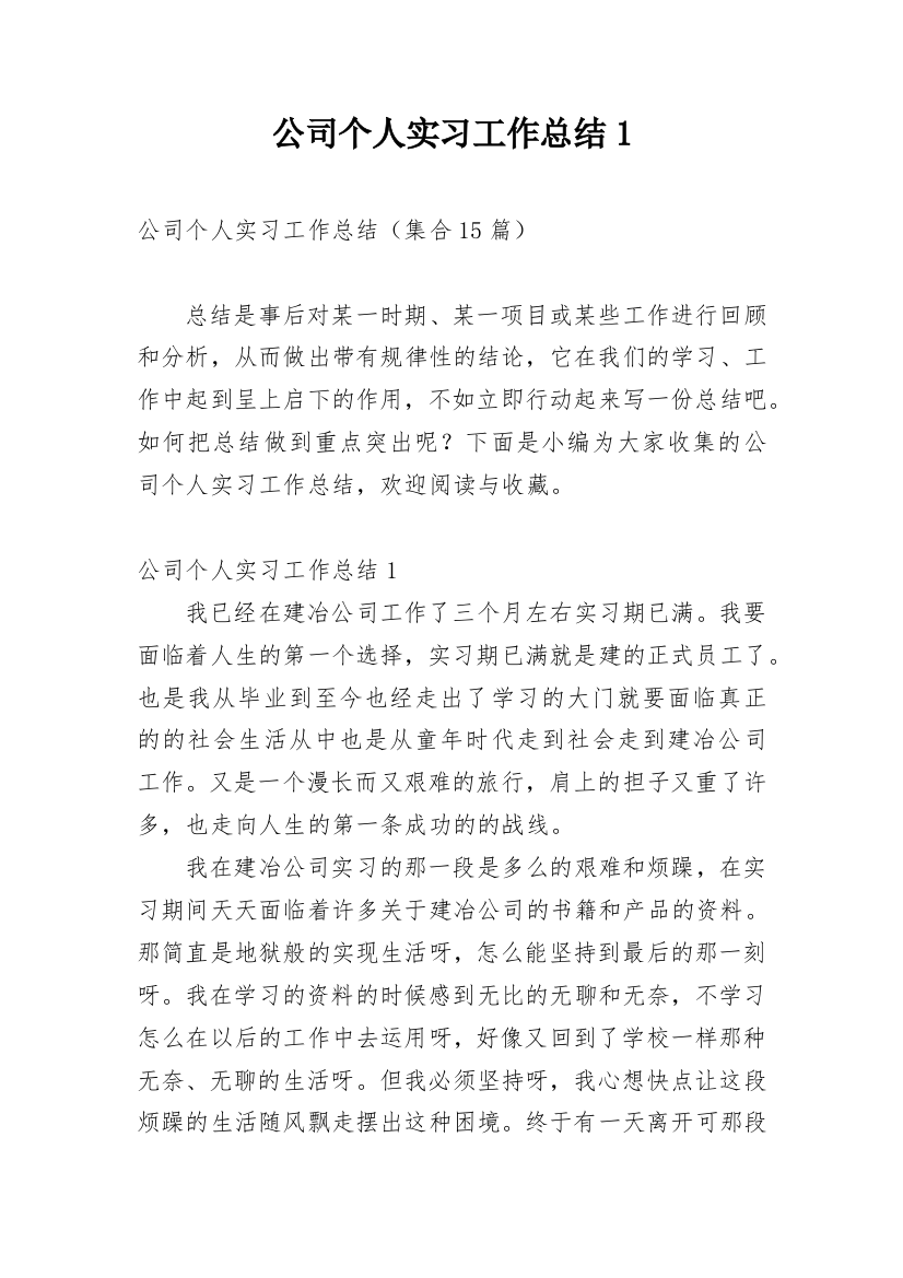 公司个人实习工作总结1_1