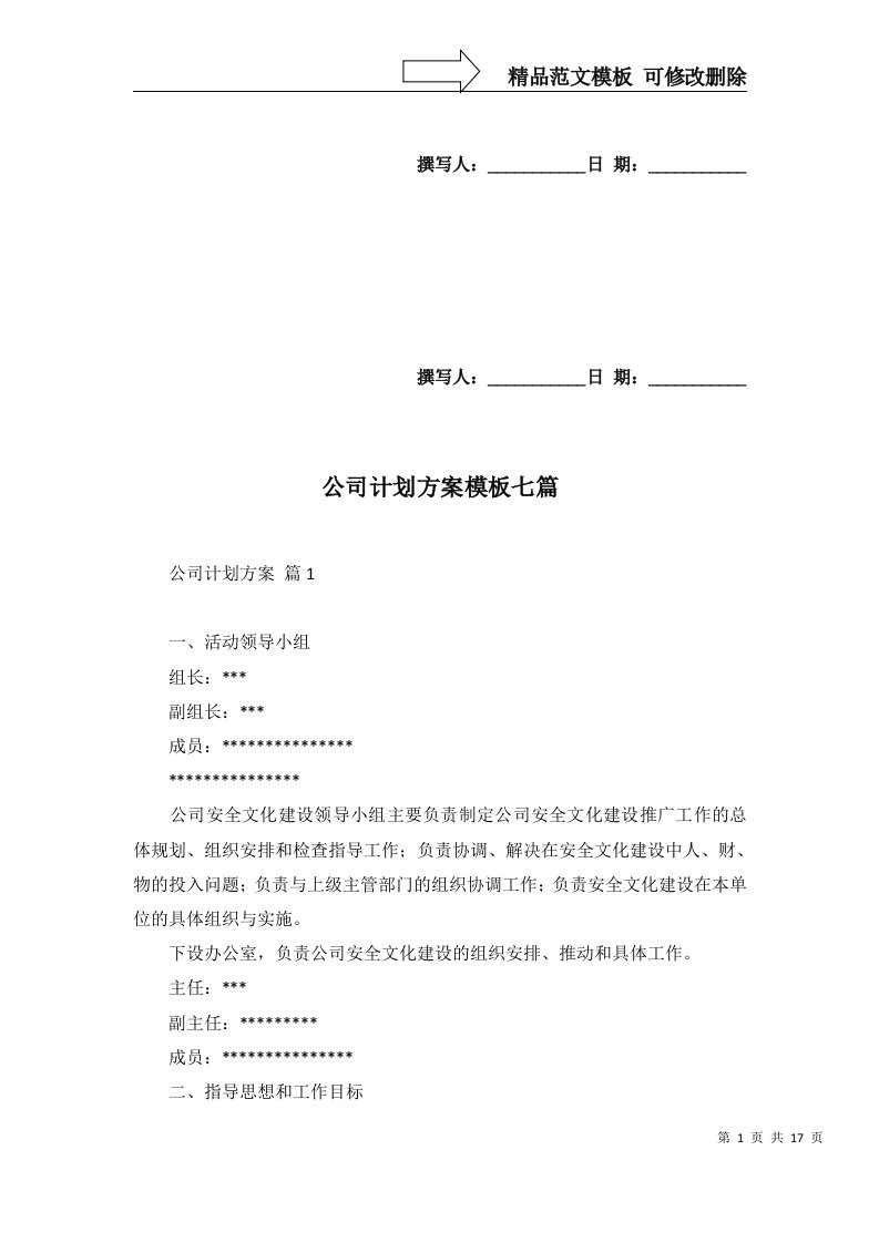 公司计划方案模板七篇