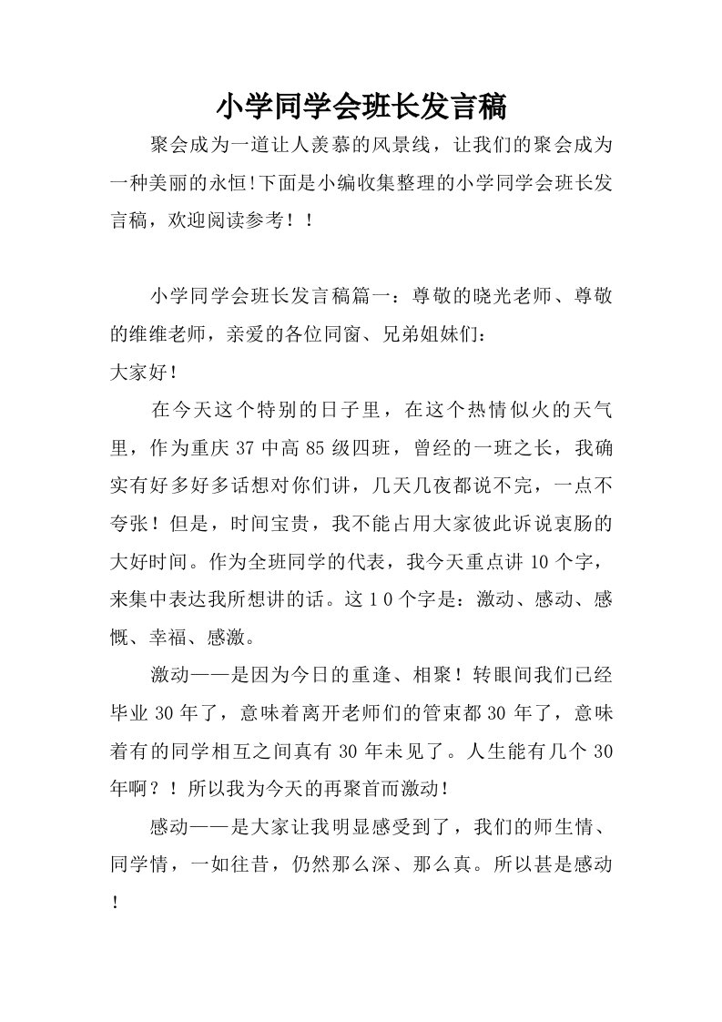 小学同学会班长发言稿.doc