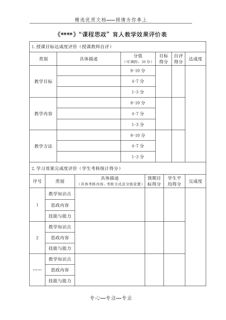 课程思政育人教学效果评价表(共2页)