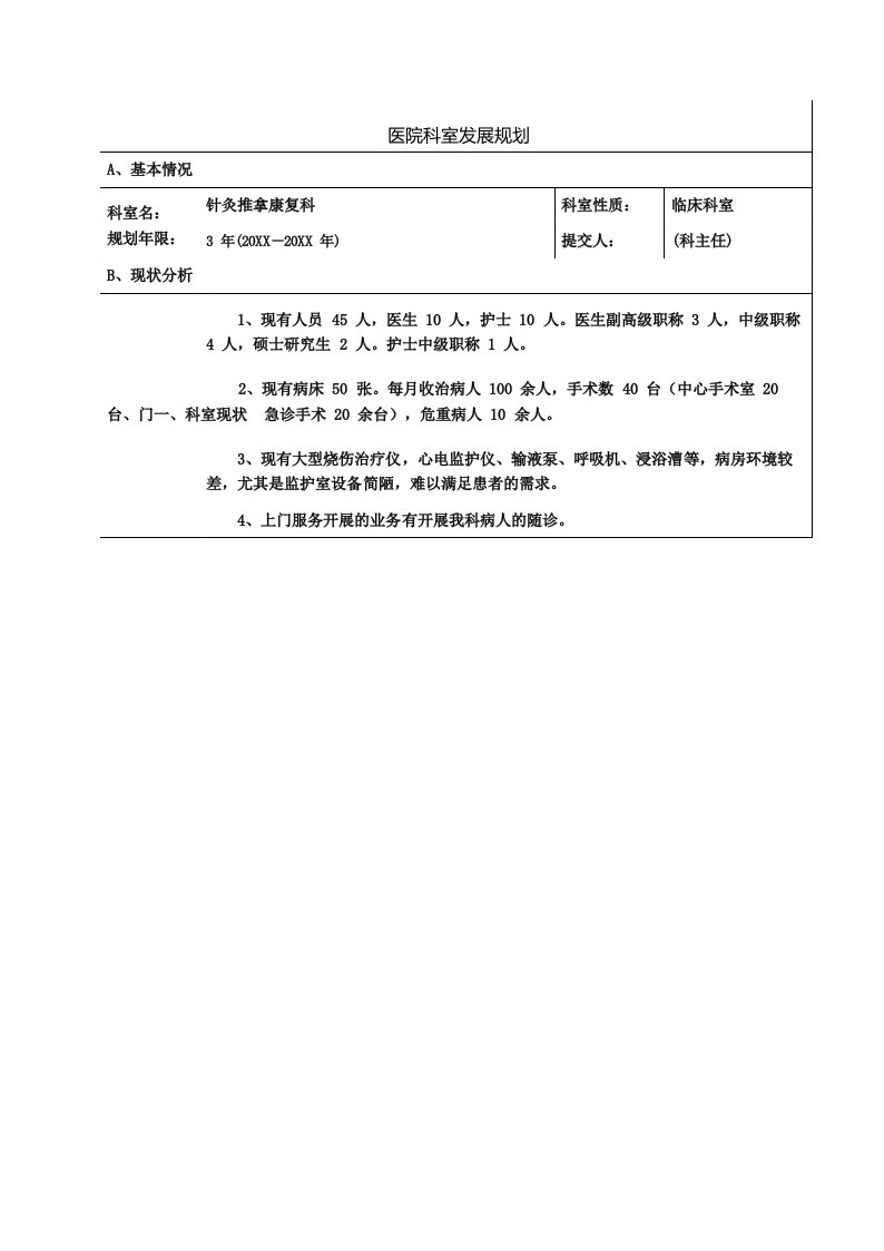 烧伤整形科发展规划