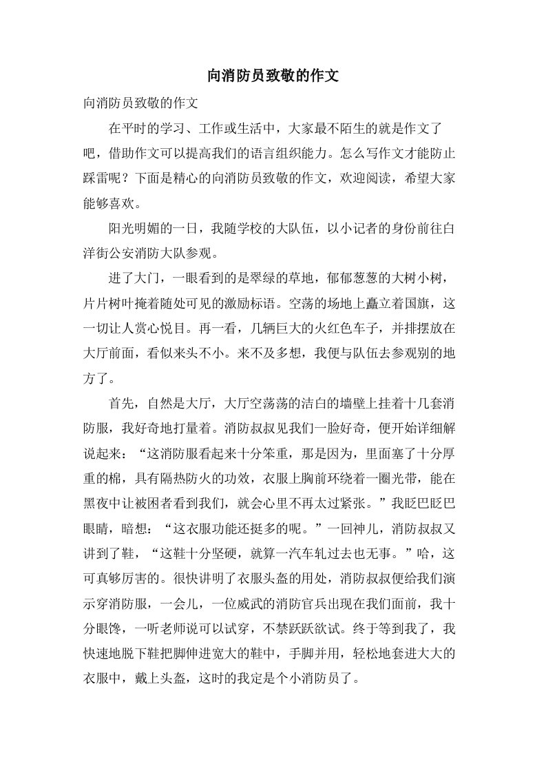 向消防员致敬的作文