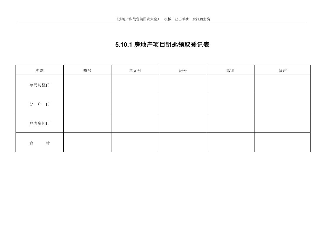 5.10.1房地产项目钥匙领取登记表