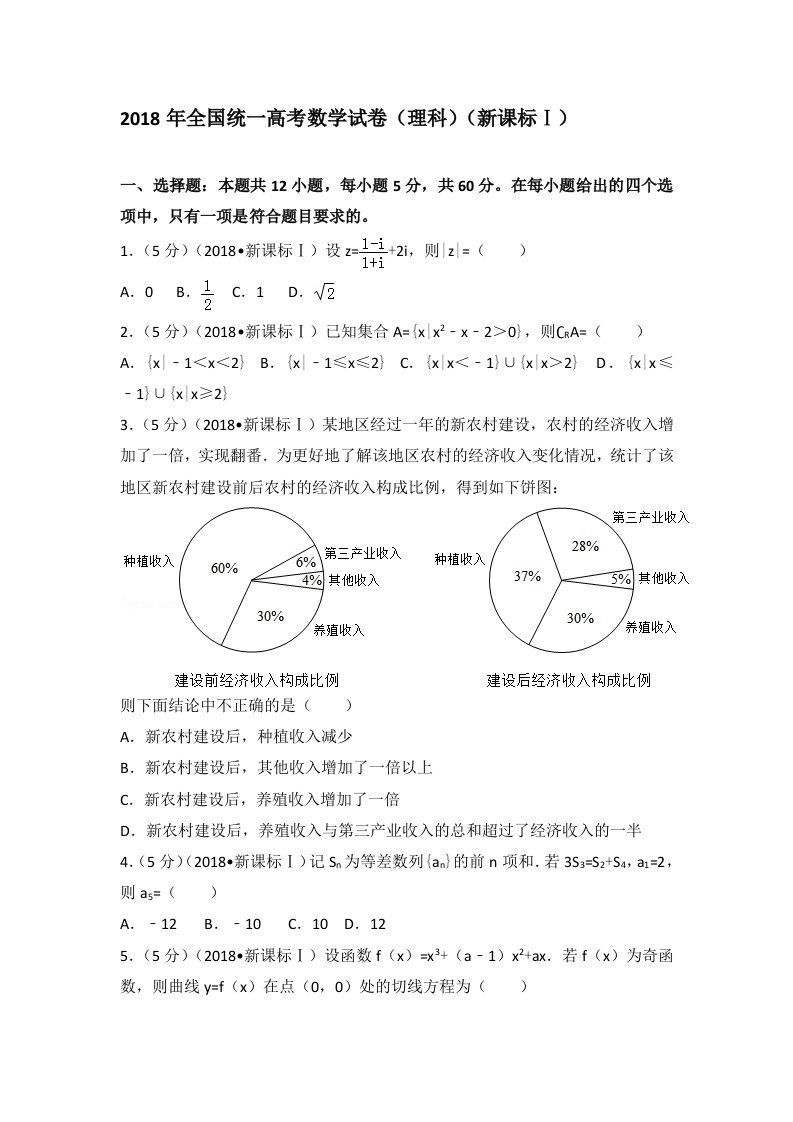 2018年高考全国卷1理科数学(含答案)