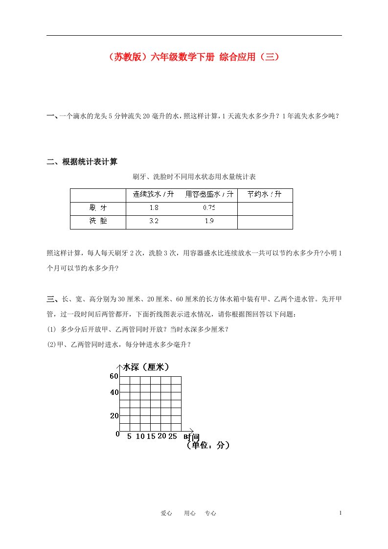 六年级数学下册综合应用三练习无答案苏教版