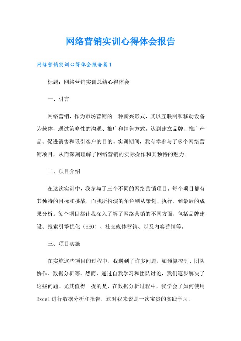 网络营销实训心得体会报告