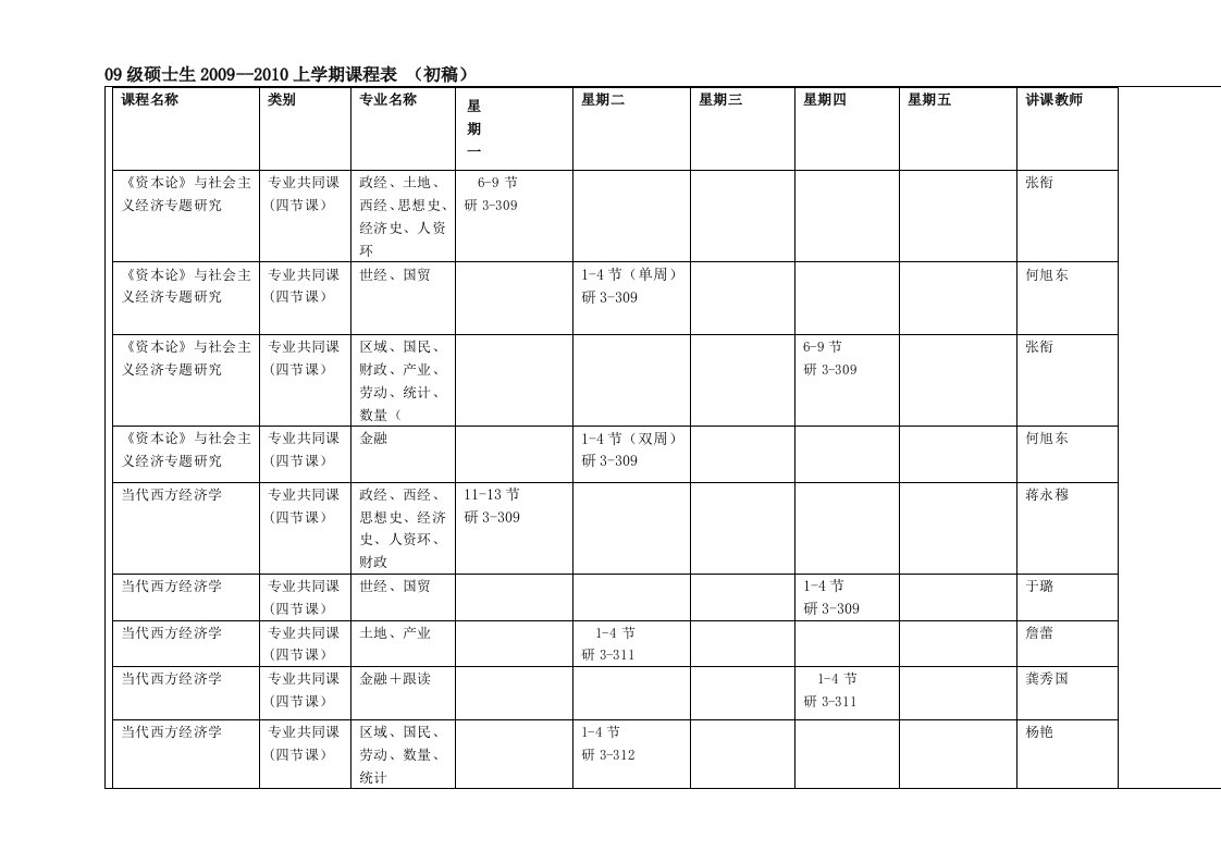 07级硕士生07--08上学期课程表