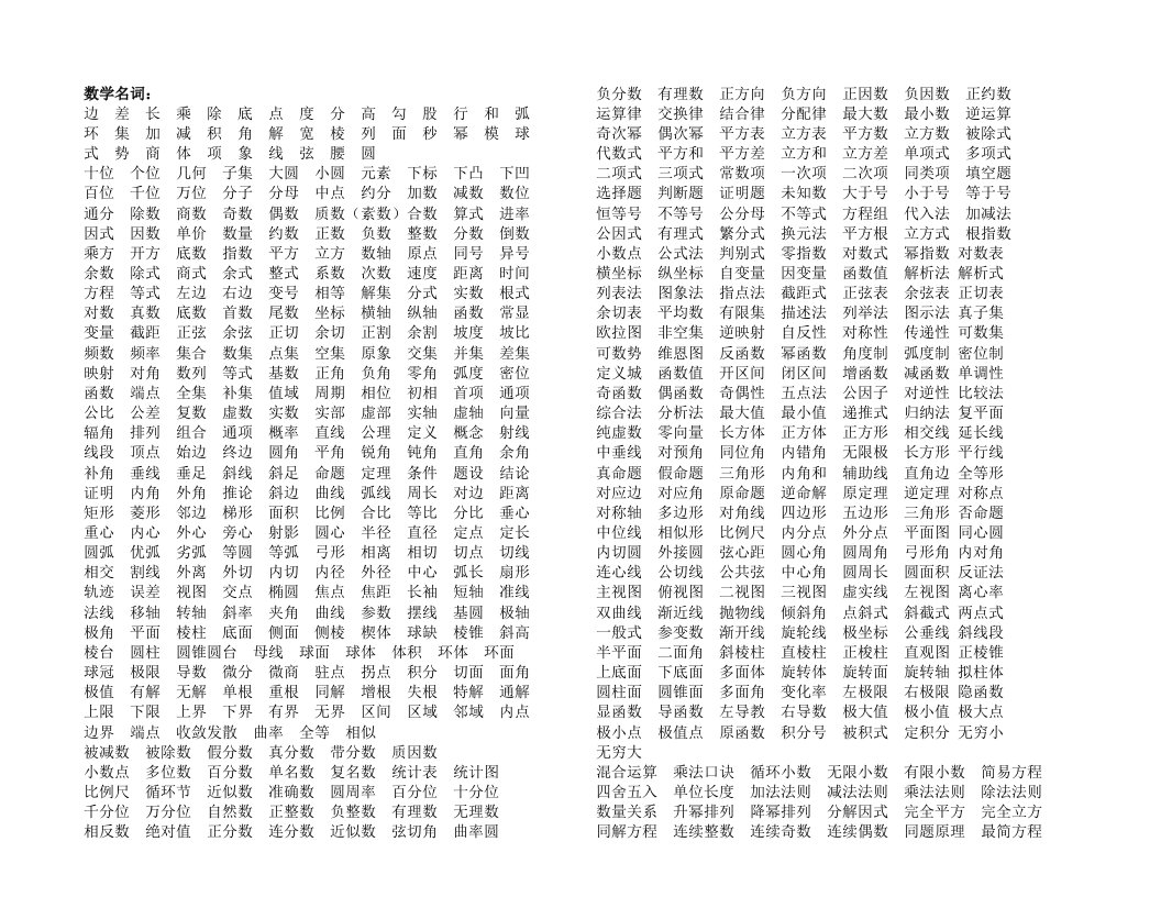 数学名词、数学谜语