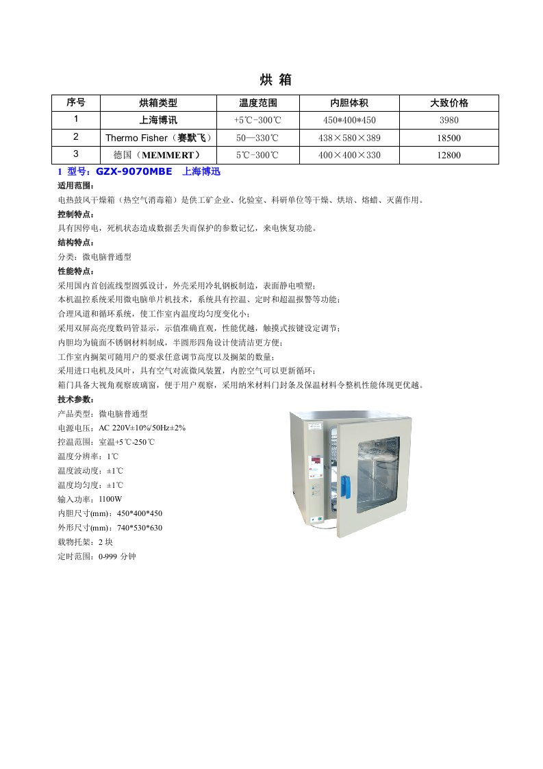 烘箱详细参数