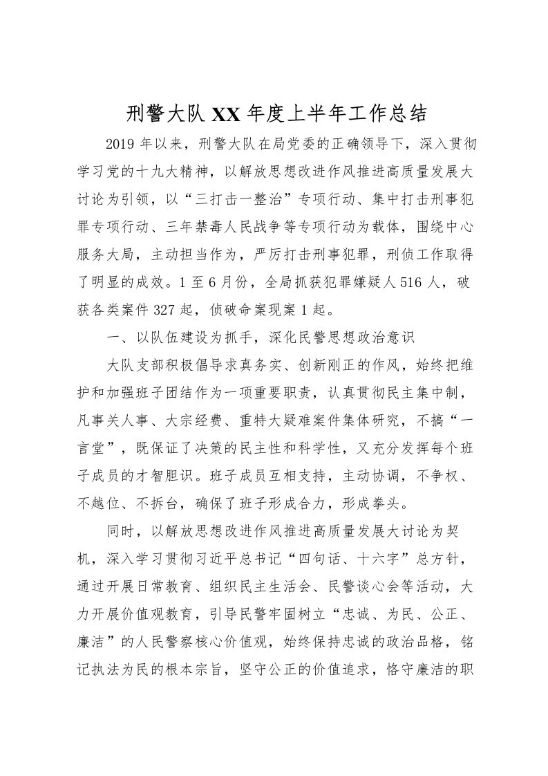 2022刑警大队年度上半年工作总结