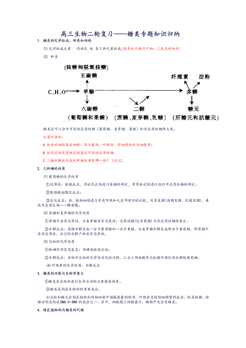 糖类专题复习