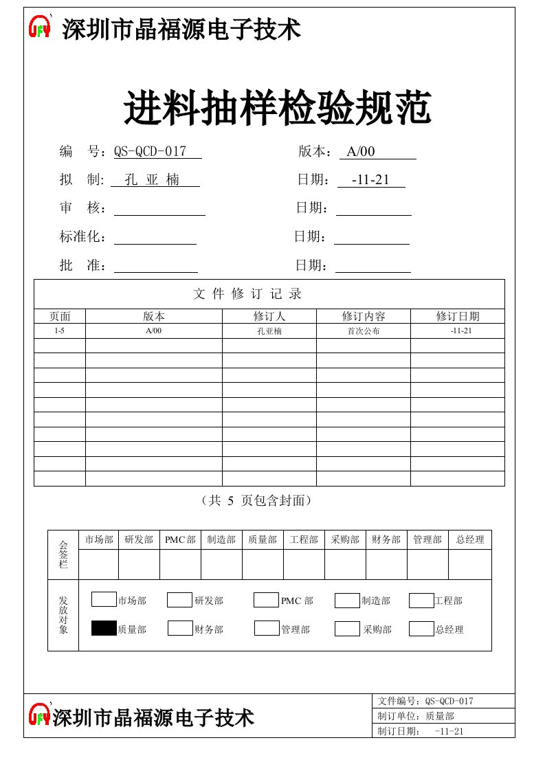 2021年进料检验抽样标准规范AQL