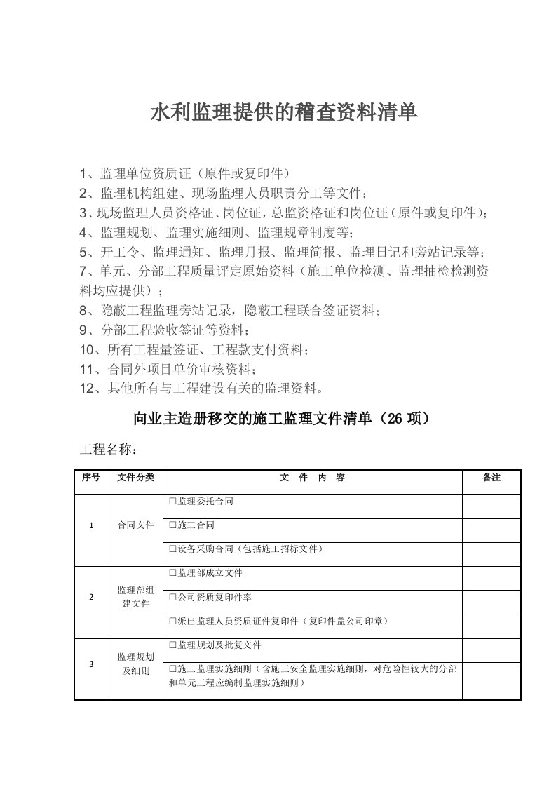 水利工程施工监理规范全套表格