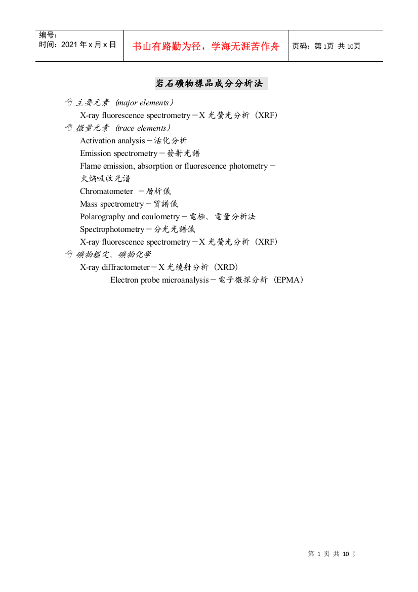 岩石矿物样品成分分析法