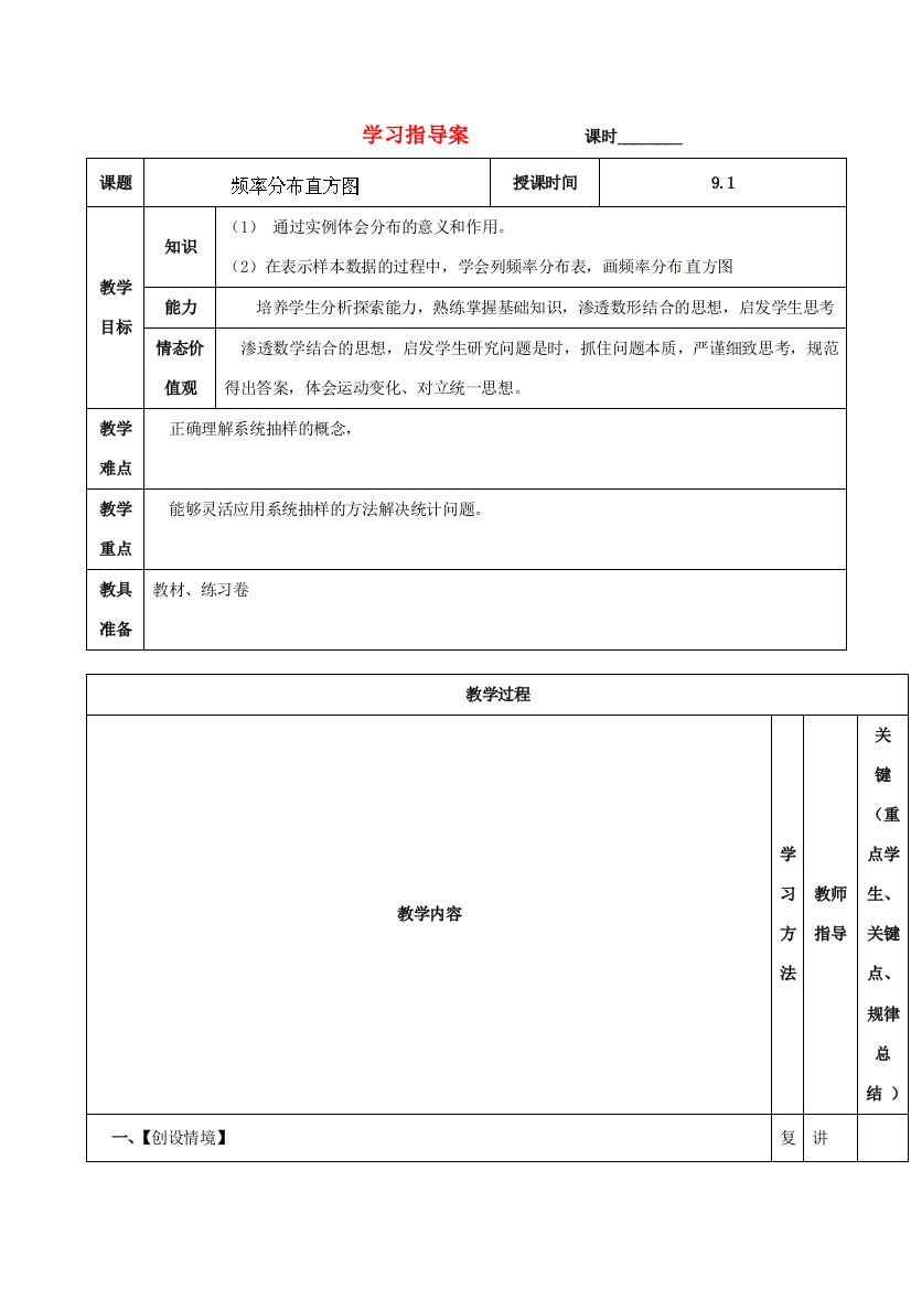 辽宁省大连铁路中学高一数学《频率分布直方图》学案