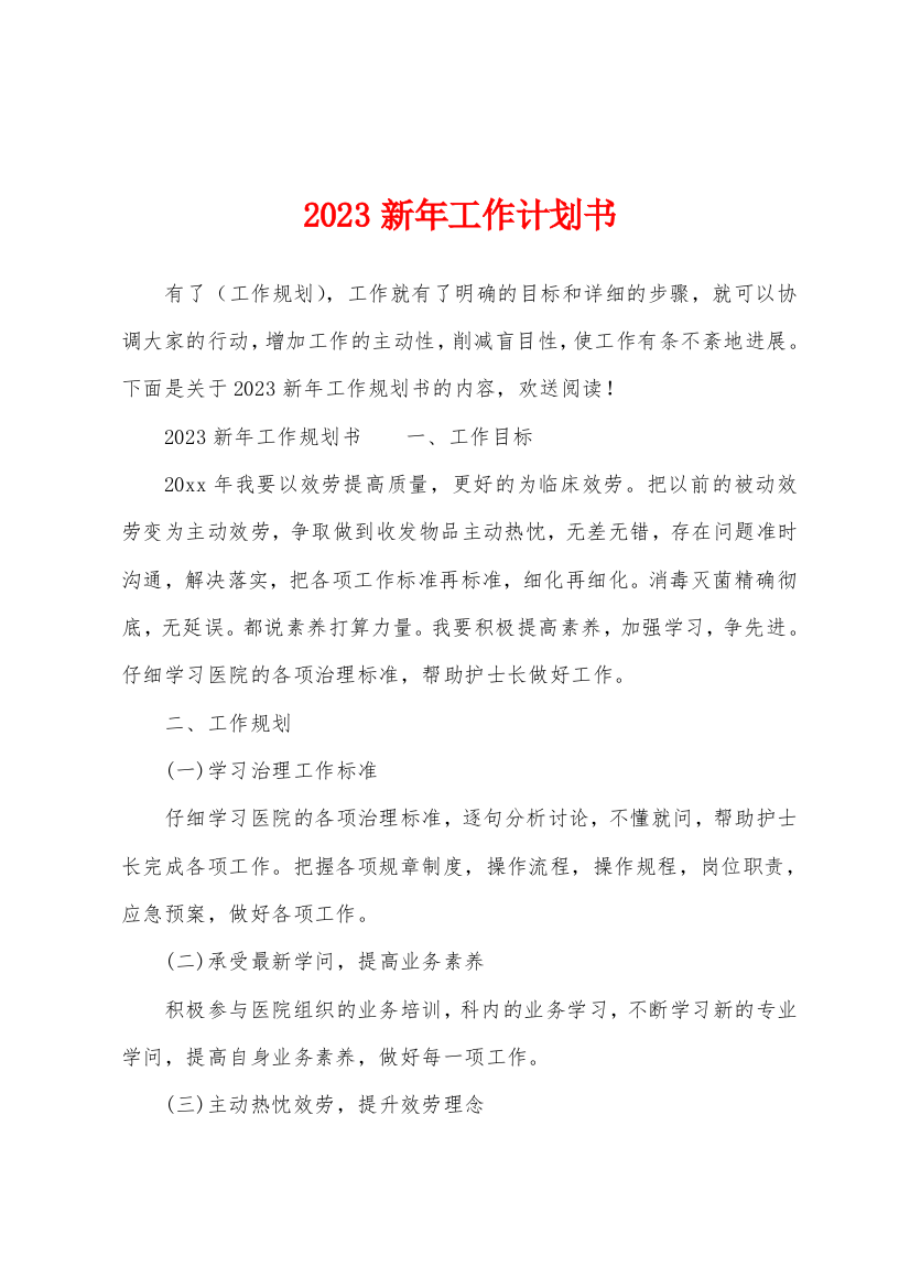 2023年新年工作计划书