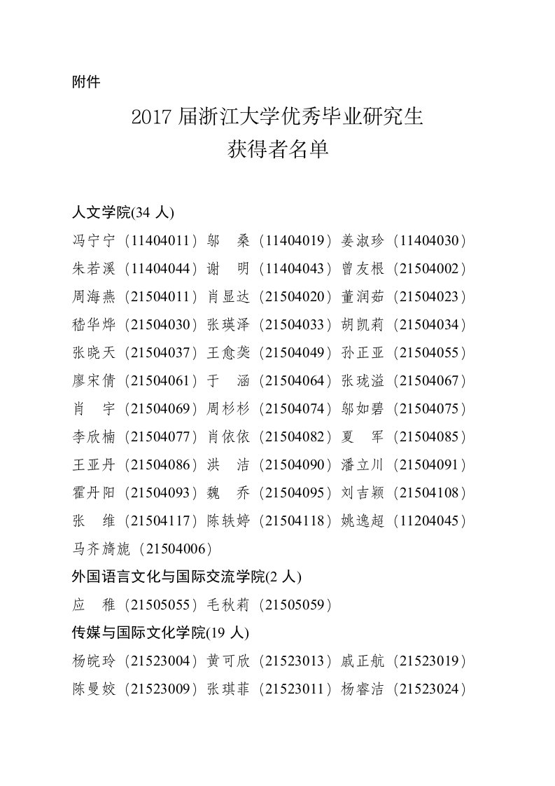 附件2017届浙江大学优秀毕业研究生获得者名单人文学院(34人