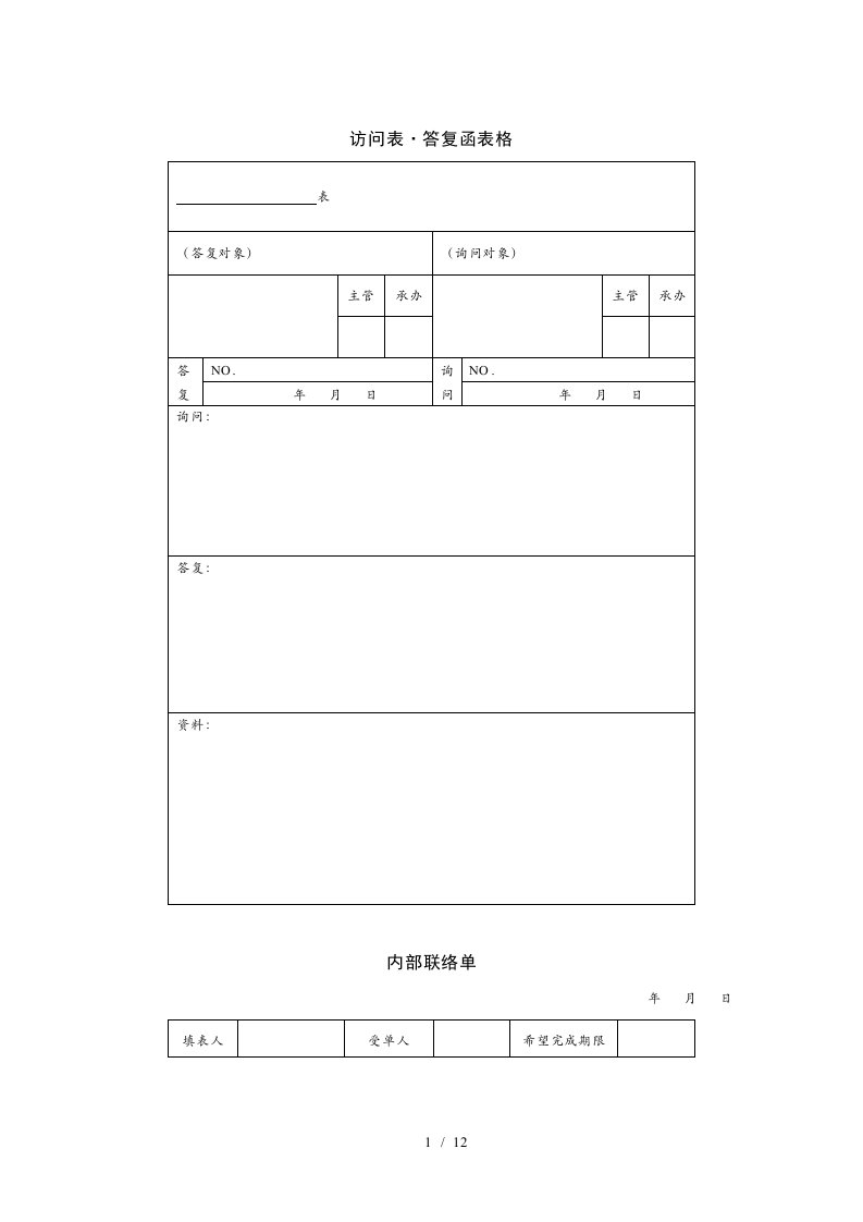 项目组织协调可用表格