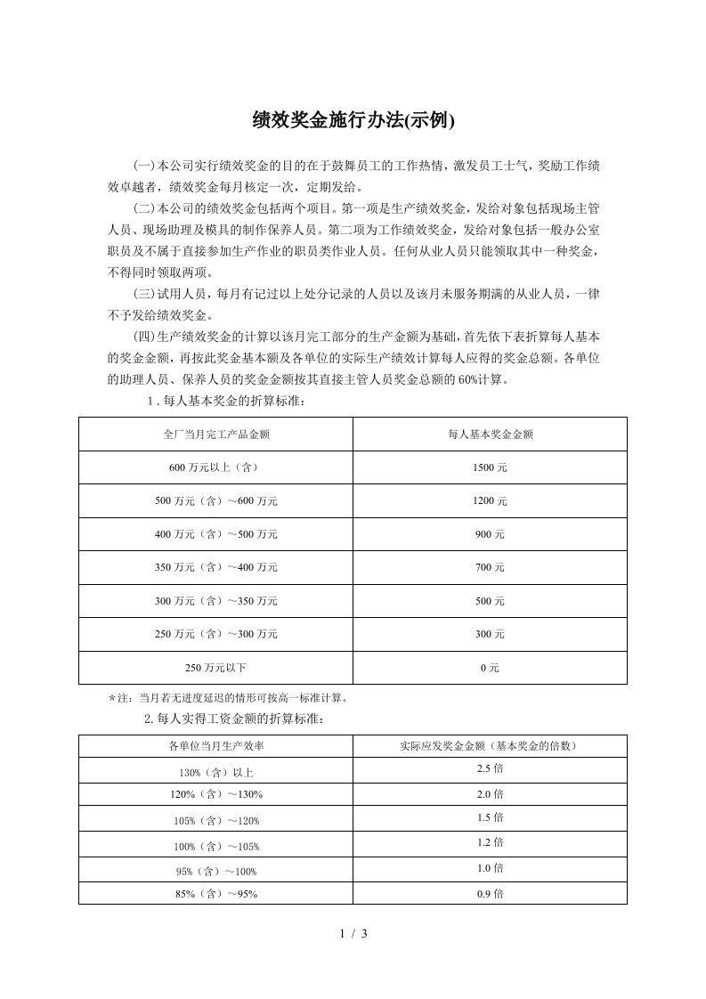 绩效奖金施行办法