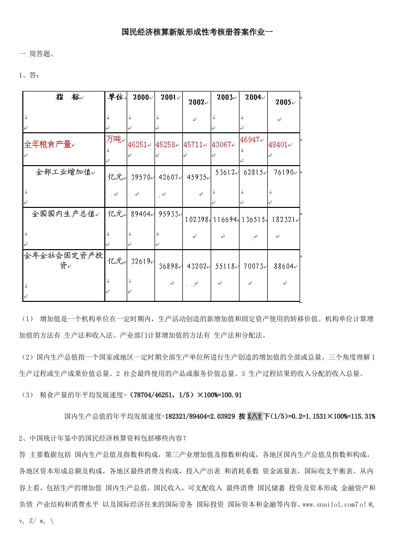 国民经济核算新版形成性考核册答案