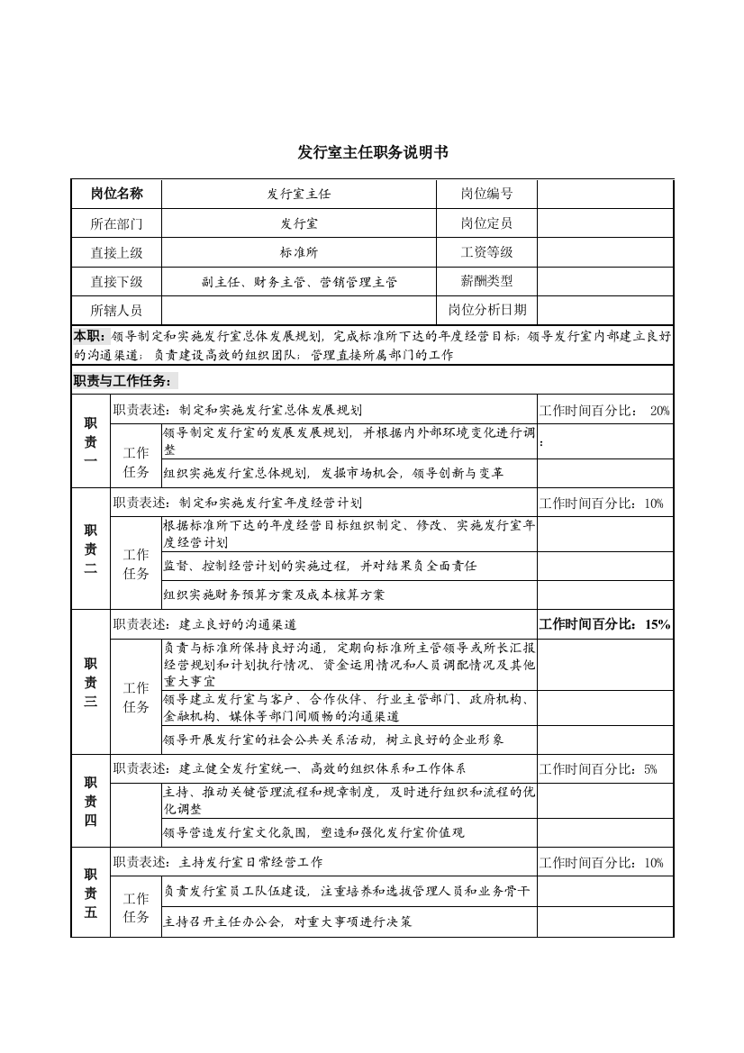 中国建筑研究所发行室主任职务说明书