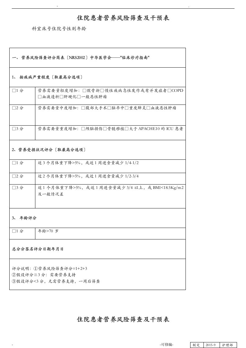 临床常用护理评估量表