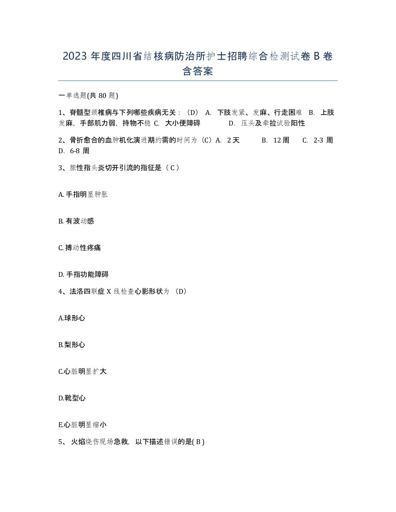 2023年度四川省结核病防治所护士招聘综合检测试卷B卷含答案